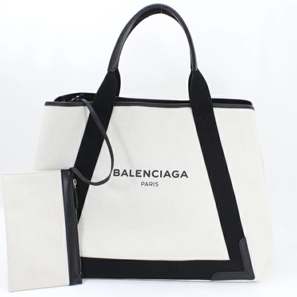 Balenciaga Canvas Cabas Tote Leather Blue Bag Navy Boston Blue